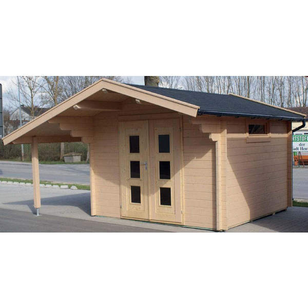 Blockhaus H45-3030-DT Skand. Fichte Satteldach, Stärke: 45mm, 300x300cm