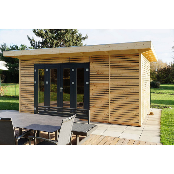 Gartenhaus Cara Easy 3540 F Skand. Fichte / Thermoholz Flachdach, Stärke: 25mm, 500x350cm