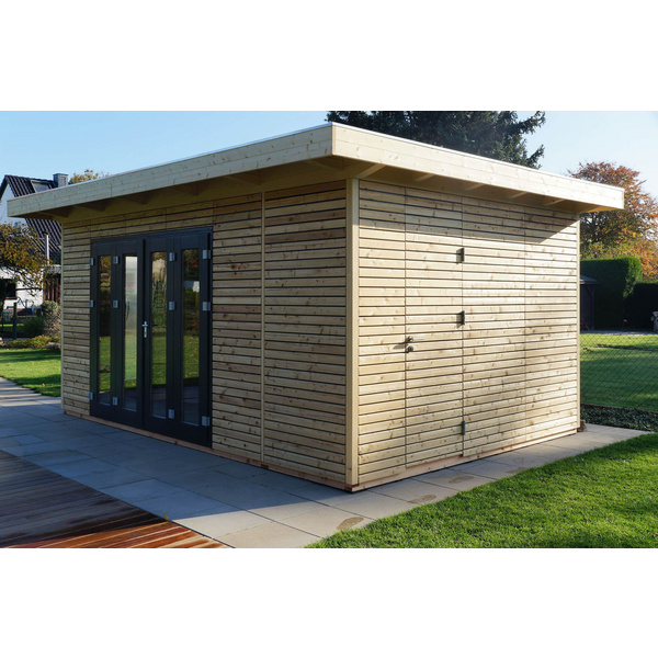 Gartenhaus Cara Easy 3540 F Skand. Fichte / Thermoholz Flachdach, Stärke: 25mm, 500x350cm