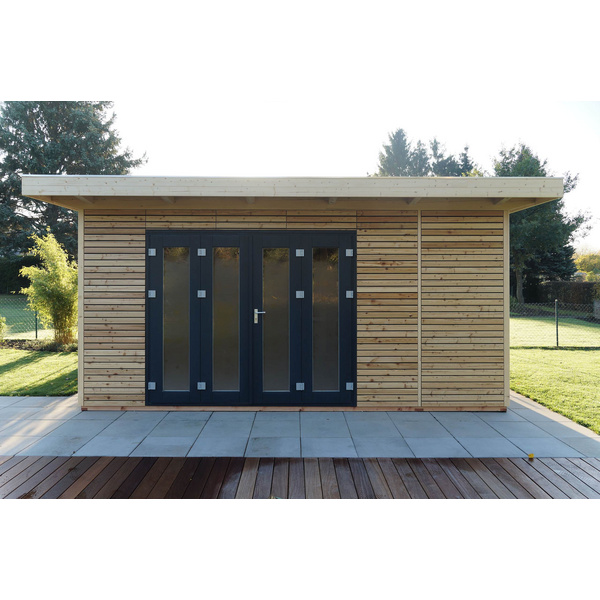 Gartenhaus Cara Easy 3540 F Skand. Fichte / Thermoholz Flachdach, Stärke: 25mm, 500x350cm