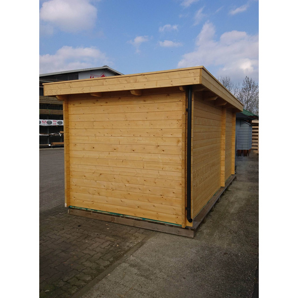 Blockhaus H45-3024F-DT-EF Skand. Fichte Flachdach, Stärke: 45mm, 300x240cm