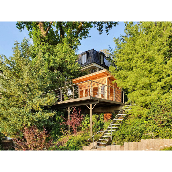 Gartenhaus Cara Yoga 2536 P+70 VD Skand. Fichte / Thermoholz Pultdach, Stärke: 25mm, 360x250cm