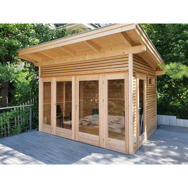 Gartenhaus Cara Yoga 2536 P+70 VD Skand. Fichte / Thermoholz Pultdach, Stärke: 25mm, 360x250cm