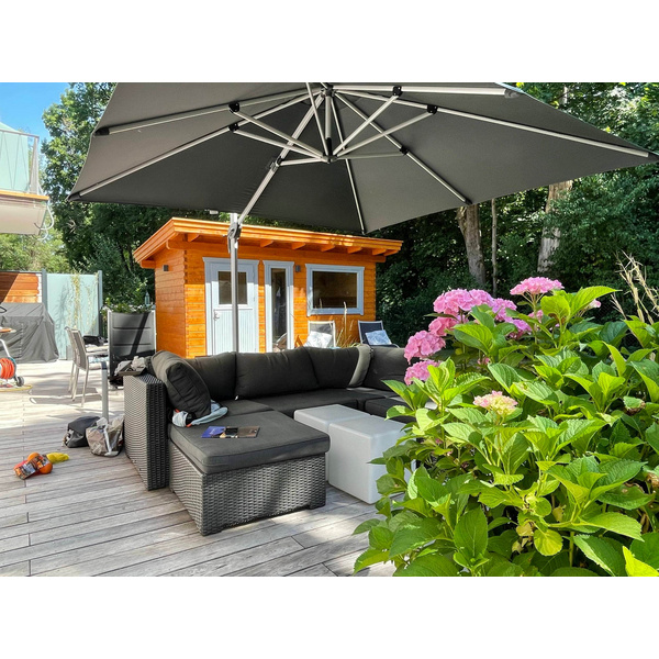 Sauna Blockhaus Tiroler Schloß Grünwald Skand. Fichte Pultdach, Stärke: 58mm, 467x212cm