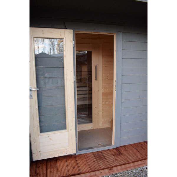 Saunablockhaus H58-2227F+40VT-2ET-FF Skand. Fichte FD, Stärke: 58mm, 220x279cm