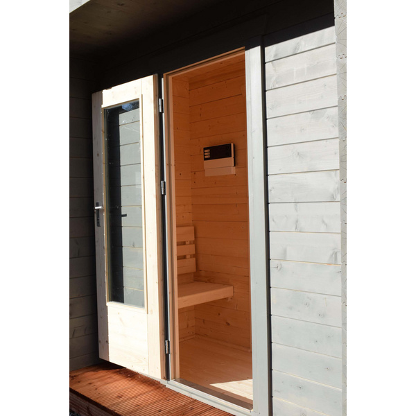 Saunablockhaus H58-2227F+40VT-2ET-FF Skand. Fichte FD, Stärke: 58mm, 220x279cm