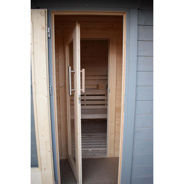 Saunablockhaus H58-2227F+40VT-2ET-FF Skand. Fichte FD, Stärke: 58mm, 220x279cm