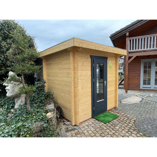 Saunablockhaus H70-2240F-2ET-EF-FF Skand. Fichte FD, Stärke: 70mm, 220x400cm