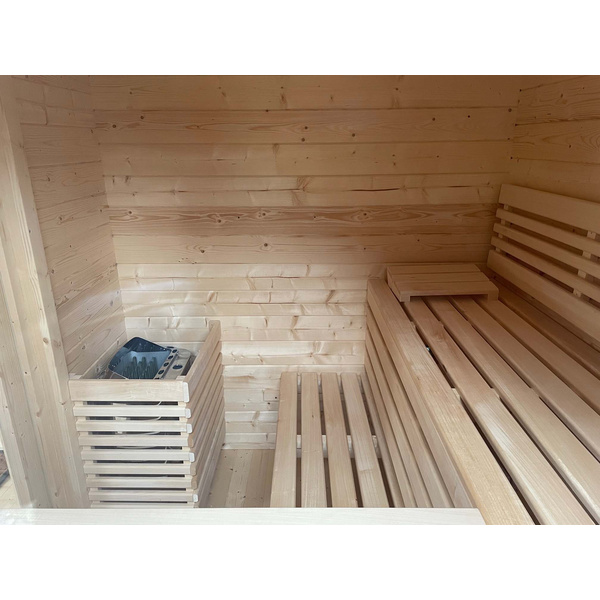 Saunablockhaus H70-2240F-2ET-EF-FF Skand. Fichte FD, Stärke: 70mm, 220x400cm