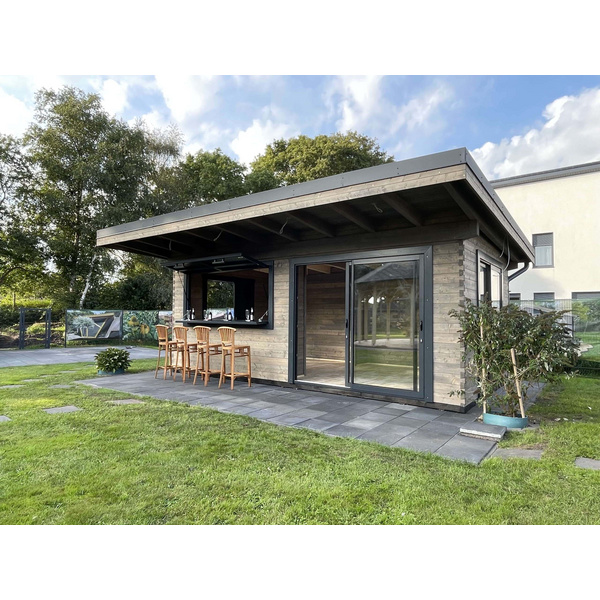 Blockhaus Tiroler Schloß BBQHouse Skand. Fichte Pultdach, Stärke: 58mm, 620x340cm