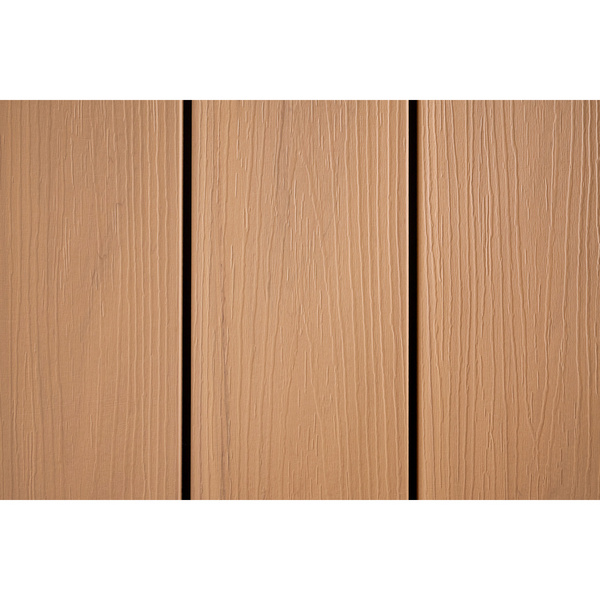 Terrassendiele WPC massiv Eichenbraun einseitig Holzstruktur, längsseitige Nut, Piazza Prima - 19 x 140 mm