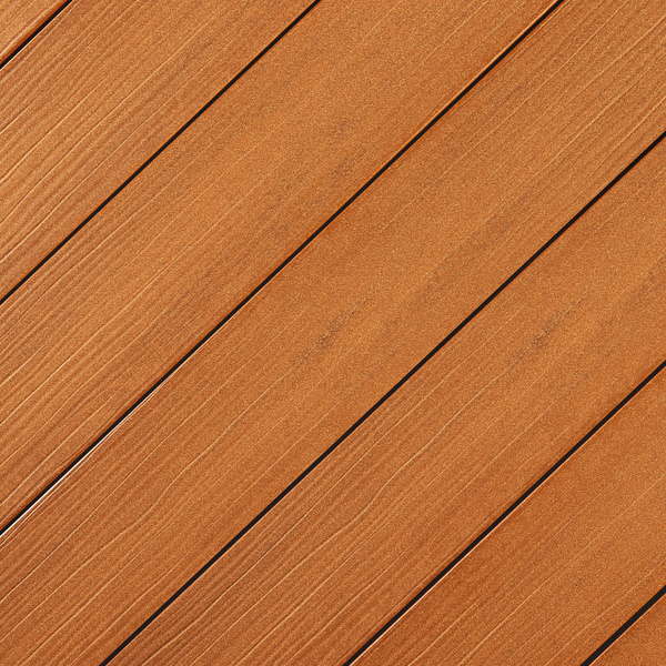 Terrassendiele WPC massiv Bernsteinbraun einseitig Holzstruktur, einseitig glatt, längsseitige Nut, DIE EXKLUSIVE - 21 x 140 mm