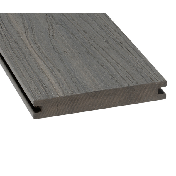 Terrassendiele BPC coextrudiert massiv medium grey beidseitig Holzstruktur, längsseitige Nut, ECO CAP - 20 x 140 mm