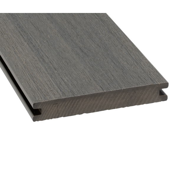 Terrassendiele BPC coextrudiert massiv medium grey beidseitig Holzstruktur, längsseitige Nut, ECO CAP - 20 x 140 mm