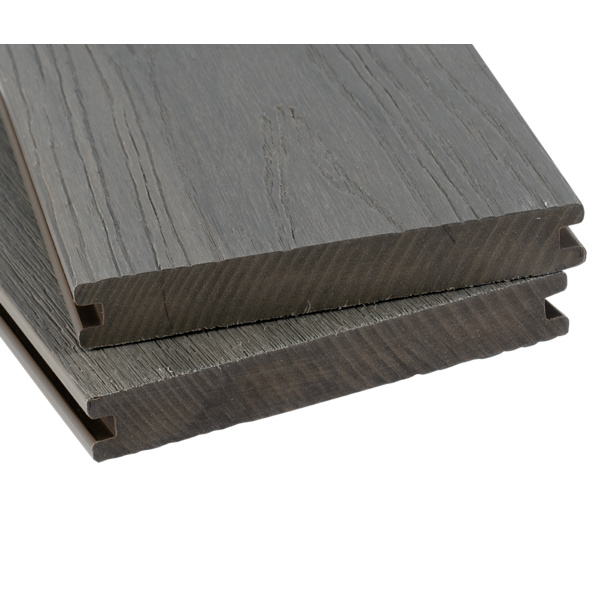 Terrassendiele BPC coextrudiert massiv medium grey beidseitig Holzstruktur, längsseitige Nut, ECO CAP - 20 x 140 mm