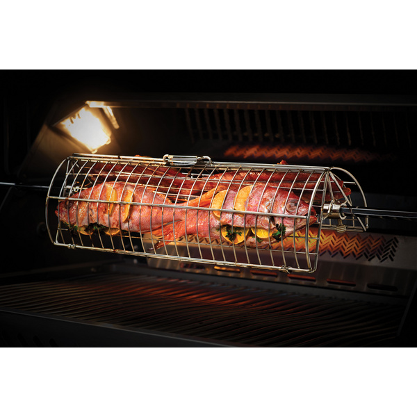 Flacher Drehspieß-Korb aus Edelstahl