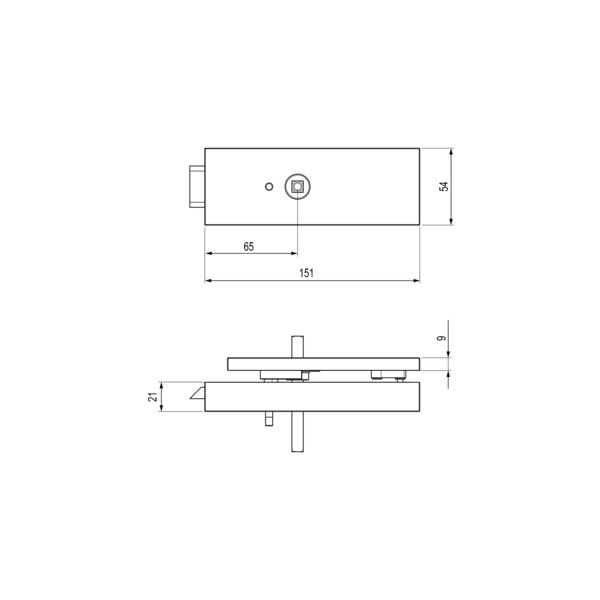 Rechteckiges schmales Glastürschloss EGS 210QR S9 71, rechteckig KD Comfort Privacy Edelst. matt