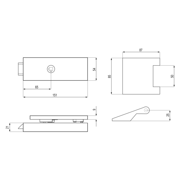 Glastürbeschlag-Set (Schlosskasten + Bänder) "Edge"