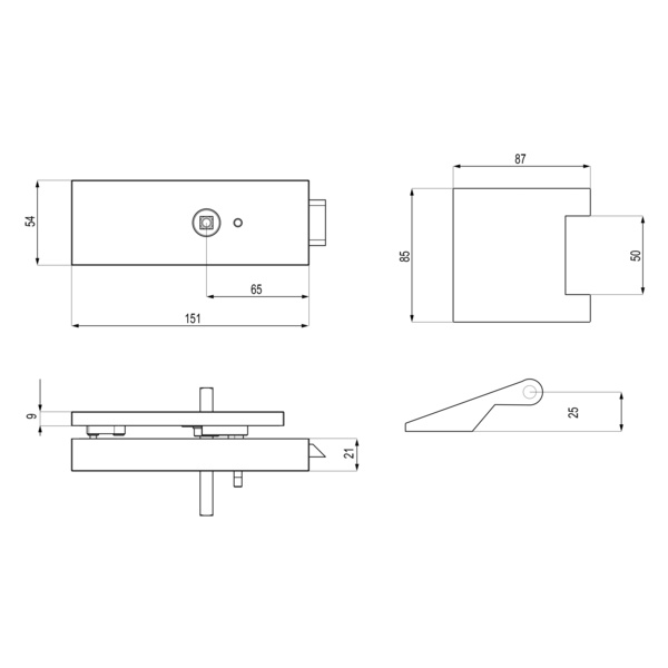Glastürbeschlag-Set (Schlosskasten + Bänder) "Edge"