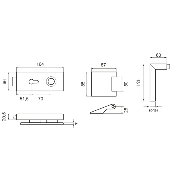 Glastürbeschlag-Set (Schlosskasten + Griffpaar + Bänder) "Essence"