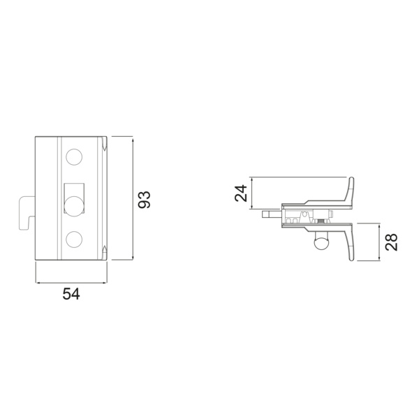 Glastürschloss für Glasschiebetür EGS GV MS 55, rechteckig einseitig verriegelbar Chrommatt
