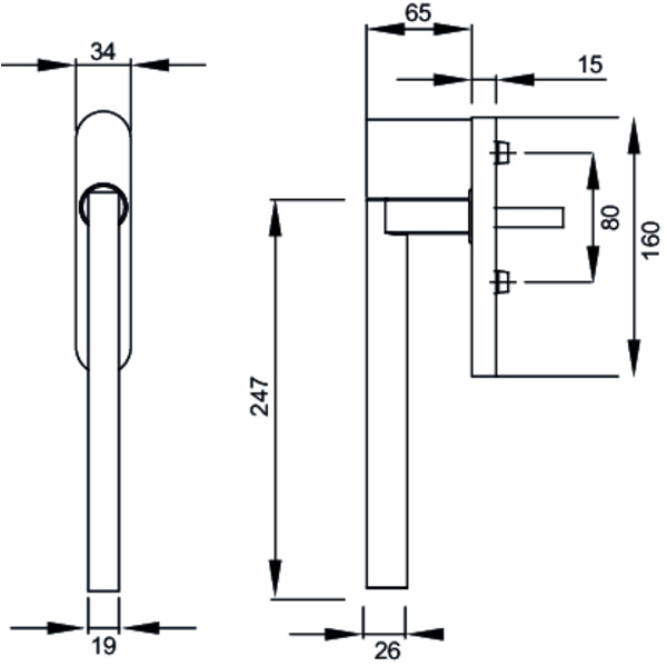 Madeira EHS45 PZ 83, Hebeschiebetürgriff mit Modell Madeira Kosmos Schwarz