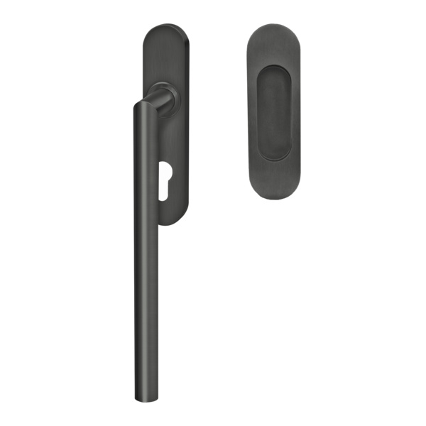 Rhodos EHSSET28 PZ 89, Hebeschiebetür Griff -Set Modell Rhodos Griffmuschel außen o. PZ-Lochung Titan Grau