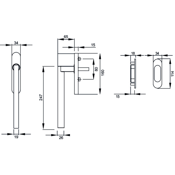 Madeira EHSSET45 PZ 71, Hebeschiebetür Griff -Set Modell Madeira Griffmuschel außen o. PZ-Lochung Edelst. matt
