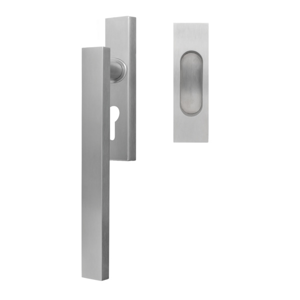 Milano EHSSET52Q PZ 71, Hebeschiebetür Griff -Set m. Modell Milano Griffmuschel außen o. PZ-Lochung Edelst. matt