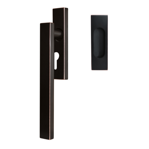 Milano EHSSET52Q PZ 81, Hebeschiebetür Griff -Set m. Modell Milano Griffmuschel außen o. PZ-Lochung Antik Bronzeoptik