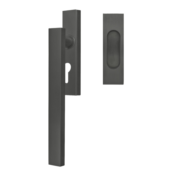 Milano EHSSET52Q PZ 89, Hebeschiebetür Griff -Set m. Modell Milano Griffmuschel außen o. PZ-Lochung Titan Grau