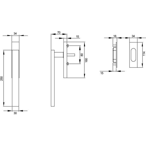 Milano EHSSET52Q PZ 88, Hebeschiebetür Griff -Set m. Modell Milano Griffmuschel außen o. PZ-Lochung Messing matt