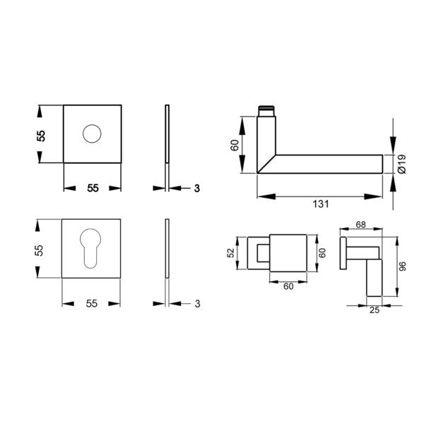 Rhodos EPL/FS28Q WG Wechselgarnitur rechts/links FS 71 Edelst. matt