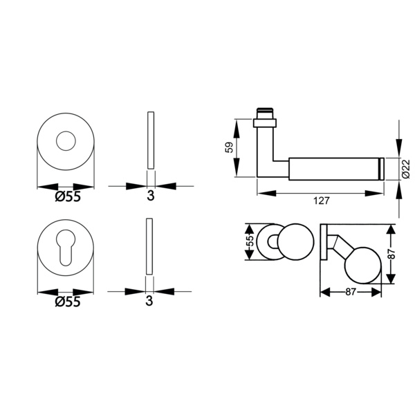 Tasmania EPL/FS31 WG Wechselgarnitur rechts/links FS 71 Edelst. matt