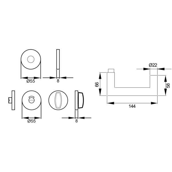 EPRO10, Kos XL auf runder Performance Rosette in Edelstahl matt, Bad rot/weiß Türstärke 38mm, 54mm