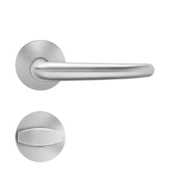 EPRO22, Elba auf runder Performance Rosette in Edelstahl matt, Bad rot/weiß Türstärke 38mm, 54mm