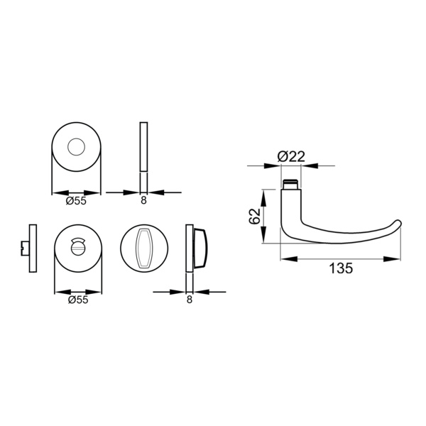EPRO22, Elba auf runder Performance Rosette in Edelstahl matt, Bad rot/weiß Türstärke 38mm, 54mm