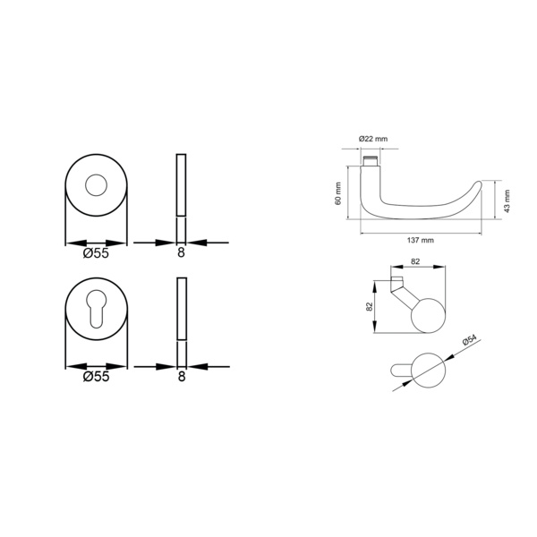 Elba EPRO/FS 22V, Wechselgarnitur rechts FS Edelst. matt