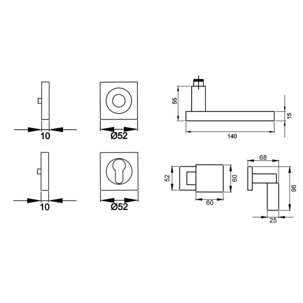 Milano ER52Q, Wechselgarnitur rechts Edelst. matt