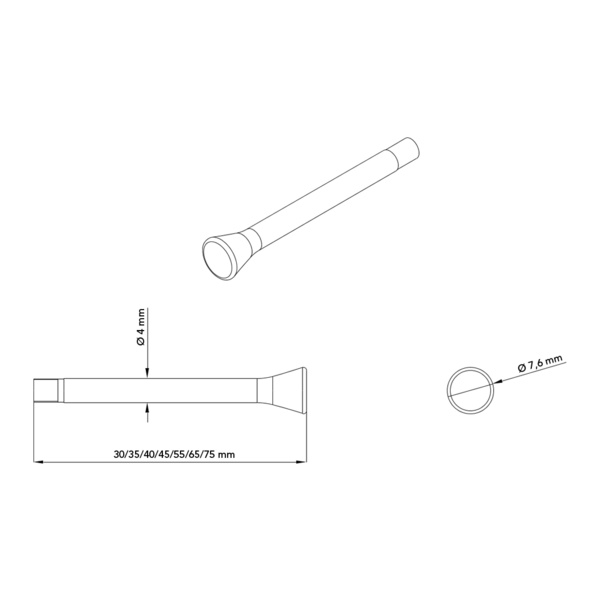 EZ P75 S9 72, Pin für S9 75mm TS für gefälzte Tür: 62-71mm TS für stumpfe Tür: 66-75mm in Edelst. poliert