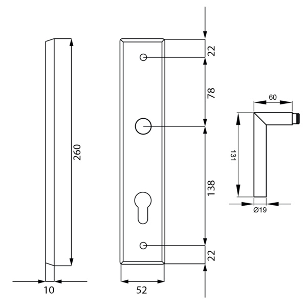 Renovierungslangschildgarnitur Rhodos RLE28 PZ072 83, Profilzylinder Kosmos Schwarz