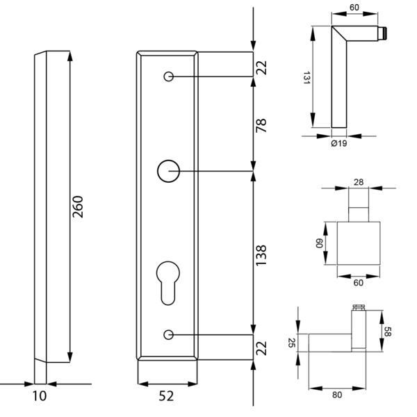 Renovierungslangschildgarnitur Rhodos RLE28 WGR72 71, Wechselgarnitur Edelst. matt