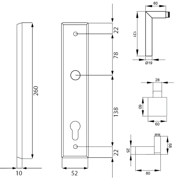 Renovierungslangschildgarnitur Rhodos RLE28 WGL92 71, Wechselgarnitur Edelst. matt