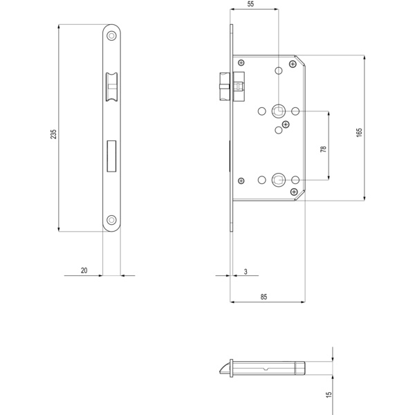 S10 EUMO BAD 72, S10 Euro Schloss mit Flüsterfalle BAD-Version in Edelst. poliert