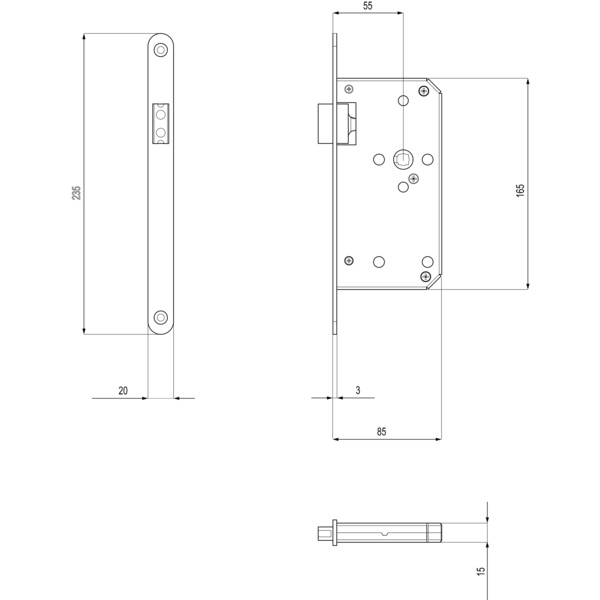 S8 0S MS 83, S8 Einsteckschloss mit Magnetfalle 0S-Version inkl. passendem Schließblech