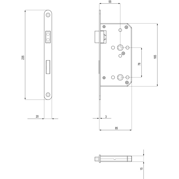 S8 BAD MS 83, S8 Einsteckschloss mit Magnetfalle BAD-Version inkl. passendem Schließblech