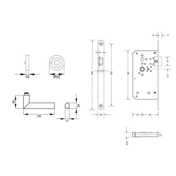 S9 37 VL IN 83, KD Comfort Schloss mit Rosettengarnitur Verona DIN links