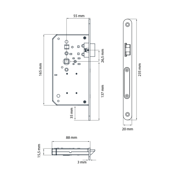 S9 LED VR IN 71, S9 KD Comfort Schloss LED Privacy DIN rechts in Edelst. matt