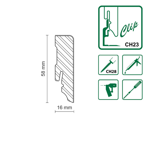 Sockelleiste SF253L/SU153L FA furniert 16x58mm, Eiche FREI071 furn., 250cm