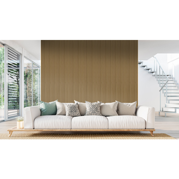 Akustikplatte PET+MDF 572,5x19mm Eiche natur FREI071, roh furniert, 267cm